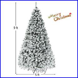 9' Pre-Lit Premium Snow Flocked Hinged Artificial Christmas Tree with 550 Lights