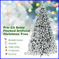 9' Pre-Lit Premium Snow Flocked Hinged Artificial Christmas Tree with 550 Lights