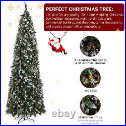 9 ft Pre-Lit Christmas Tree White Snow Flocked Holiday Decoration with LED Lights