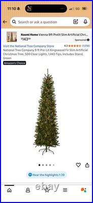 9 ft Pre-Lit Kingswood Fir Slim Artificial Christmas Tree, 500 Clear Lights