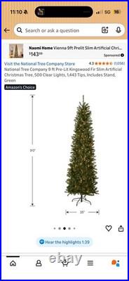 9 ft Pre-Lit Kingswood Fir Slim Artificial Christmas Tree, 500 Clear Lights