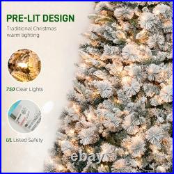 9 ft Prelit Flocked Artificial Christmas Tree with 750 Clear Lights
