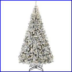 9ft Flocked Prelit Christmas Tree, Hinged Fraser Fir with LEDs