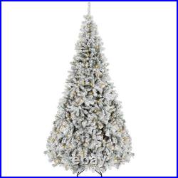 9ft Flocked Prelit Christmas Tree, Hinged Fraser Fir with LEDs