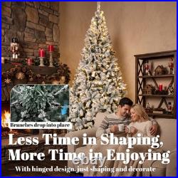 9ft Flocked Prelit Christmas Tree, Hinged Fraser Fir with LEDs