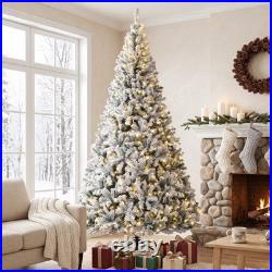 9ft Flocked Prelit Christmas Tree, Hinged Fraser Fir with LEDs