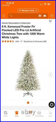 9ft. Kenwood Frasier Fir Flocked LED Pre-Lit Artificial Christmas Tree 1200light