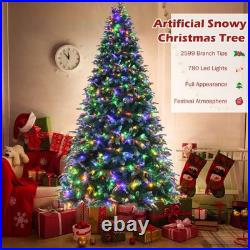 9ft Pre-Lit Snowy Christmas Hinged Tree 11 Flash Modes with 780 Multi-Color Lights
