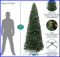9ft Prelit Slim Artificial Christmas Tree with 500 Warm Lights & Metal Stand 9ft Prelit Slim Artificial Christmas Tree with 500 Warm Lights & Metal Stand