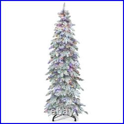 9ft Prelit Snow Flocked Pencil Spruce Christmas Tree Artificial 480 LED Lights