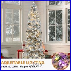 9ft Prelit Snow Flocked Pencil Spruce Christmas Tree Artificial 480 LED Lights