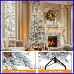 9ft Prelit Snow Flocked Pencil Spruce Christmas Tree Artificial 480 LED Lights