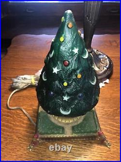 Antique Gill Co Company 1930 Christmas Tree Glass Lamp With Santa Base Vintage