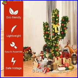 Artificial Cactus Christmas Tree Pre-Lit Optical Fiber with LED Lights & Ball