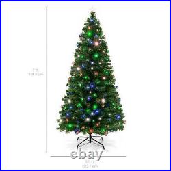 Artificial Christmas Pine Tree 7 ft PreLit Fiber Optic 280 Lights Stand Green