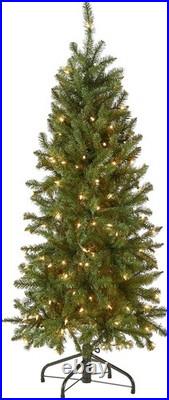 Artificial Christmas Tree 4.5 ft Slim Pre-Lit Fir with 150 Lights and Stand