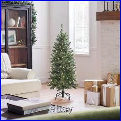 Artificial Christmas Tree 4.5 ft Slim Pre-Lit Fir with 150 Lights and Stand