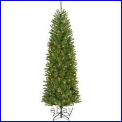 Artificial Christmas Tree 6.5 ft Slim Pre-Lit Fir White Lights Full Tips