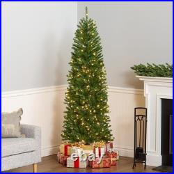 Artificial Christmas Tree 6.5 ft Slim Pre-Lit Fir White Lights Full Tips