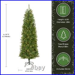 Artificial Christmas Tree 6.5 ft Slim Pre-Lit Fir White Lights Full Tips