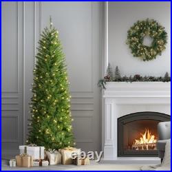 Artificial Christmas Tree 6.5 ft Slim Pre-Lit Fir White Lights Full Tips