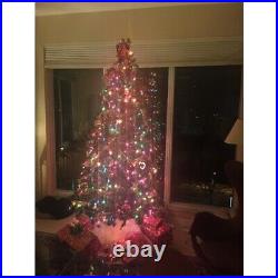 Artificial Christmas Tree 7 Foot Green Faux Fir Pre Lit Multi Colored Lights New