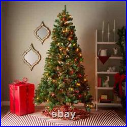 Artificial Christmas Tree 7 Foot Green Faux Fir Pre Lit Multi Colored Lights New