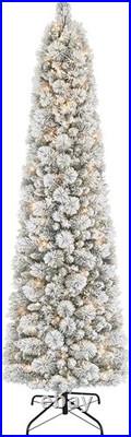 Artificial Christmas Tree Flocked Pine 7.5ft Pre-Lit Snow Dense Tips Stylish