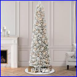 Artificial Christmas Tree Flocked Pine 7.5ft Pre-Lit Snow Dense Tips Stylish