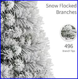 Artificial Christmas Tree Flocked Pine 7.5ft Pre-Lit Snow Dense Tips Stylish