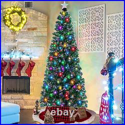 Artificial Christmas Tree Pre-lit 7ft Hinged Xmas Led Lights Stand Green