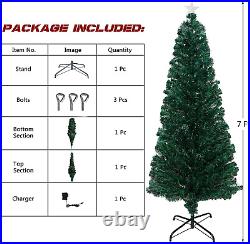 Artificial Christmas Tree Pre-lit 7ft Hinged Xmas Led Lights Stand Green