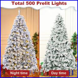 Artificial Christmas Tree with LED Lights Snow Flocked Holiday Party Decoration