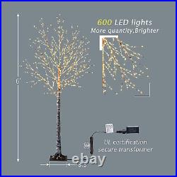 Artificial Lighted Tree 6FT Birch Tree with 600 Micro-Led Lights for Indoor Outd