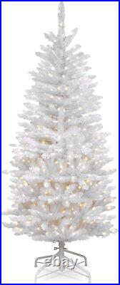 Artificial PreLit Slim Christmas Tree White Kingswood Fir White Lights 4.5 Feet