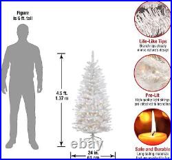 Artificial PreLit Slim Christmas Tree White Kingswood Fir White Lights 4.5 Feet