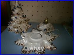 Atlantic Mold Vintage 20 Lighted Ceramic Christmas Tree White WithGold 3 Pieces