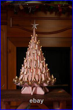 Atlantic Mold Volcano Lava Ceramic Christmas Tree Pink & Gold with Clear Lights Atlantic Mold Volcano Lava Ceramic Christmas Tree Pink & Gold with Clear Lights