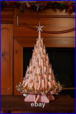 Atlantic Mold Volcano Lava Ceramic Christmas Tree Pink & Gold with Clear Lights Atlantic Mold Volcano Lava Ceramic Christmas Tree Pink & Gold with Clear Lights