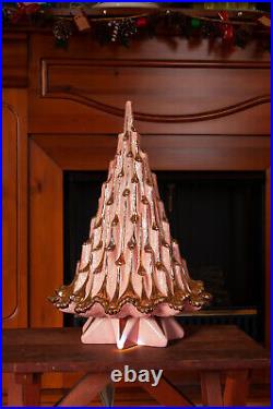Atlantic Mold Volcano Lava Ceramic Christmas Tree Pink & Gold with Clear Lights Atlantic Mold Volcano Lava Ceramic Christmas Tree Pink & Gold with Clear Lights