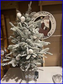 Balsam Hill 3' Snow Flurry Potted Tree Clear/ Multi LED Lights New In Box Works