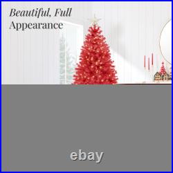 Best Choice Products Pre-Lit Artificial Christmas Tree Incandescent Lights Red