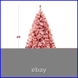 Best Choice Products Pre-Lit Flocked Artificial Pine Tree Lights Red White