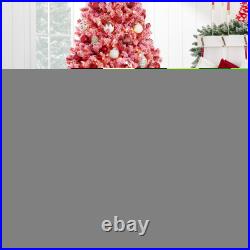 Best Choice Products Pre-Lit Flocked Artificial Pine Tree Lights Red White