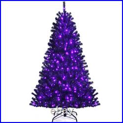 Black Artificial Christmas Halloween Tree with Purple LED Lights