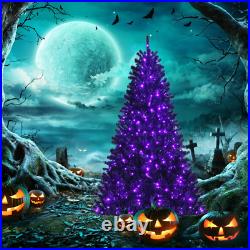 Black Artificial Christmas Halloween Tree with Purple LED Lights