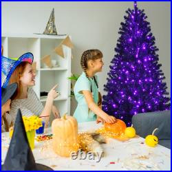 Black Artificial Christmas Halloween Tree with Purple LED Lights