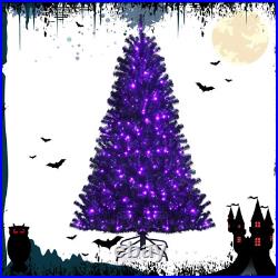 Black Artificial Christmas Halloween Tree with Purple LED Lights