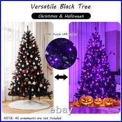 Black Artificial Christmas Halloween Tree with Purple LED Lights