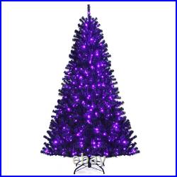 Black Artificial Christmas Halloween Tree with Purple LED Lights